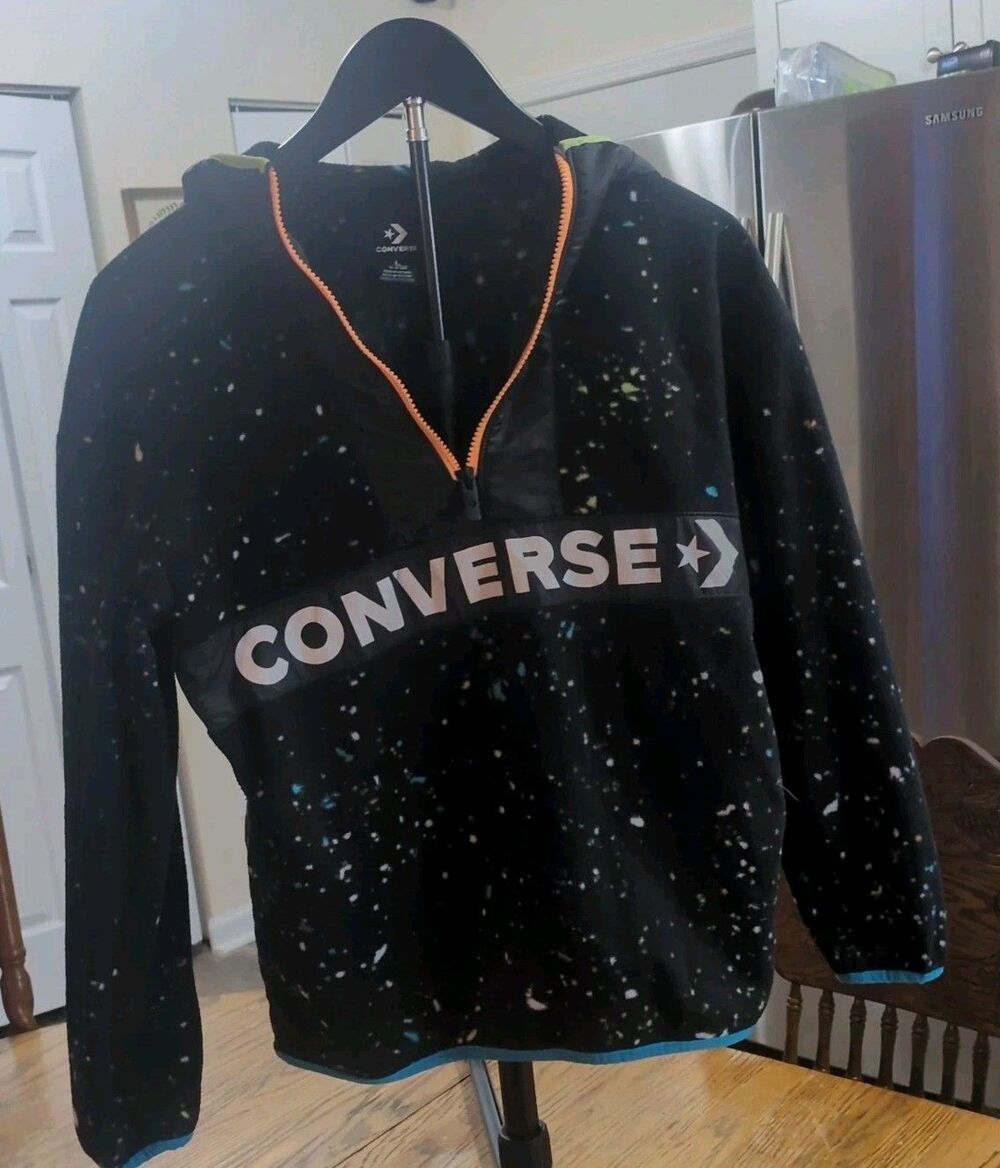 Converse Pullover Hoodie Youth (Size L)Black Hooded Sweater Graphic (21)